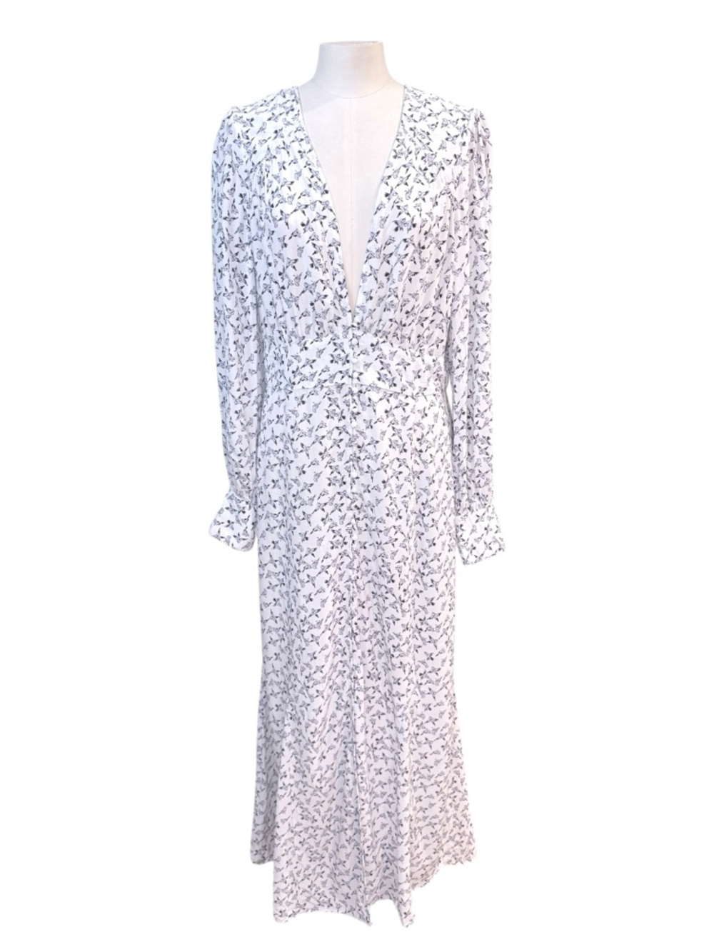 Free People Walk Me Home Bird Print Boho Cottagecore Maxi Dress size 8